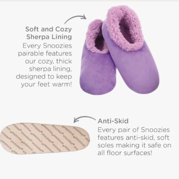 NEW * SNOOZIES Sherpa Lined Sock Slippers Non Slip  - Size 7-8 - Picture 2 of 9